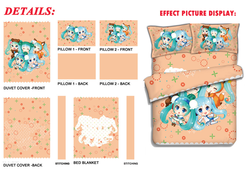 Miku Hatsune - Vocaloid Japanese Anime Bed Sheet Duvet Cover with Pillow Covers